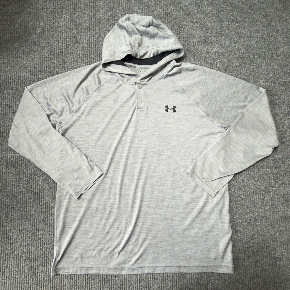 Under Armour Hoodie Mens Large Gray HeatGear Long Sleeve Henley Loose Fit Shirt